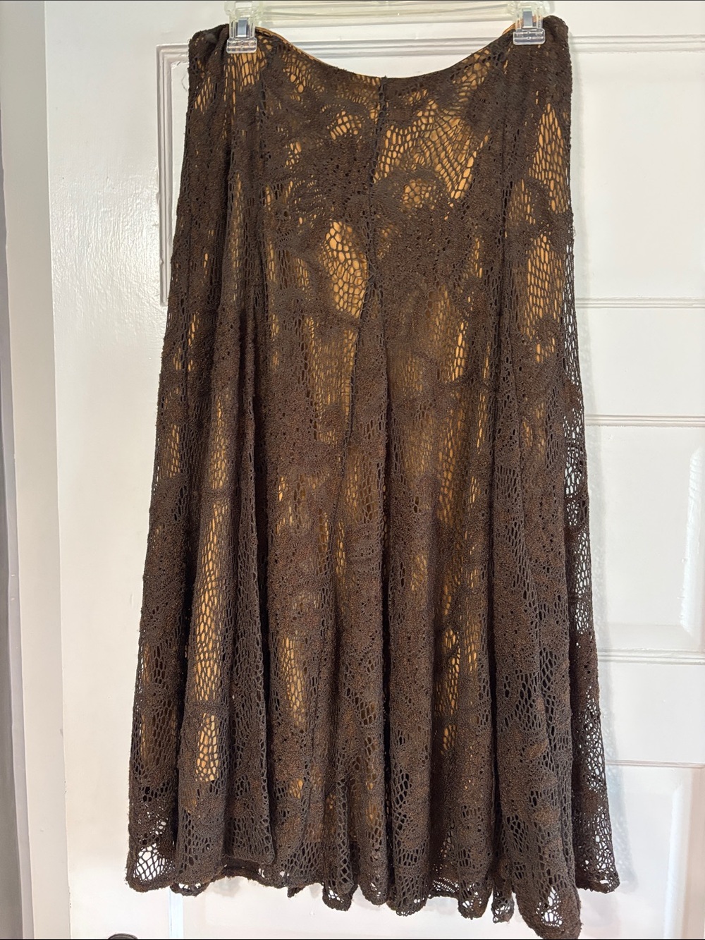 Coldwater Creek Dark Brown Crocheted A-Line Maxi Skirt